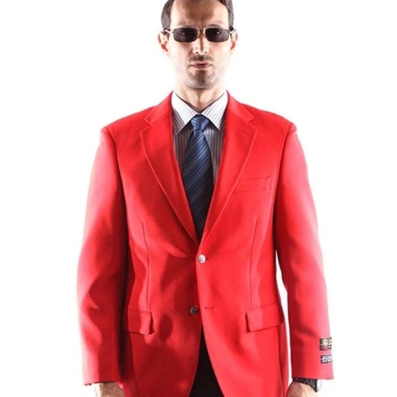 Bolzano Uomo Charles Red Blazer Jacket 44R Superior Polyester Sport Coat Xmas - Picture 1 of 12